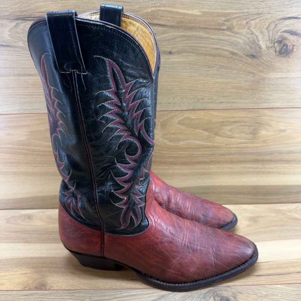 Nocona Vintage Red Black Western Cowboy Boots Mens 9.5 D Cowboy Rodeo USA Made